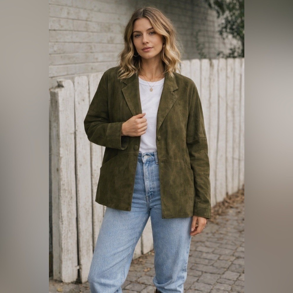 Vintage 90's Olive Green Suede Jacket medium